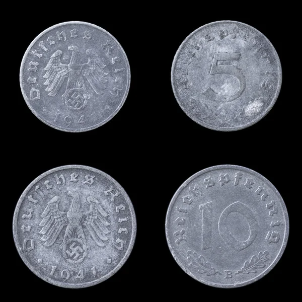 Vorder- und Rückseite zweier deutscher Münzen. — Stockfoto