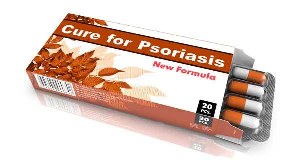 Helbredelse for psoriasis - Blisterpakning med piller . – stockfoto