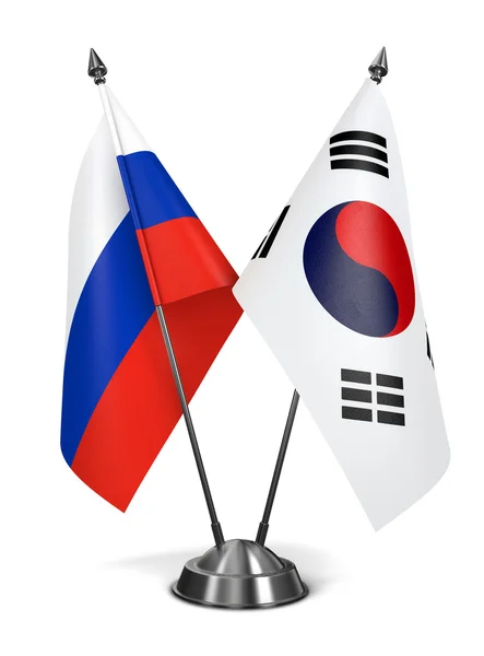 Rusya ve Güney Kore - minyatür bayrakları. — Stok fotoğraf