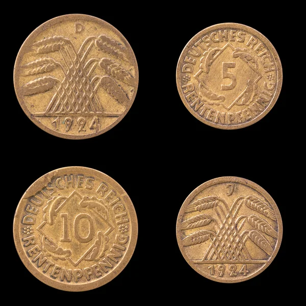 Előlapon és két német érmék hátoldalán. — Stock Fotó