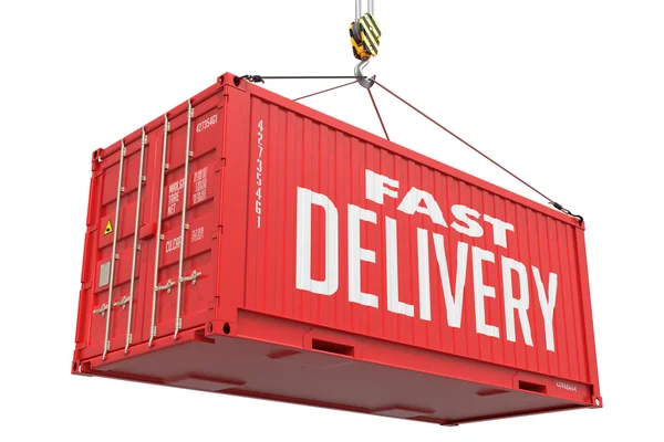 Fast Delivery - Red Hanging Cargo Container. — Stock Photo, Image