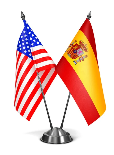 SUA și Spania - steaguri miniaturale . — Fotografie, imagine de stoc