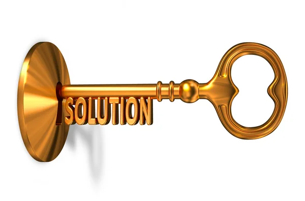 Solution - Golden Key is Inserted into the Keyhole. — Stock Photo, Image