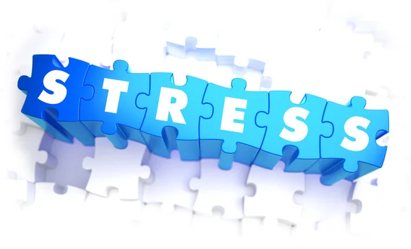 Stres - slovo v modré barvě na svazku Puzzle. — Stock fotografie