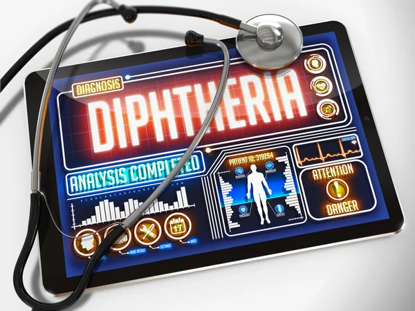 Diphtherie auf dem Display von medizinischen Tabletten. — Stockfoto