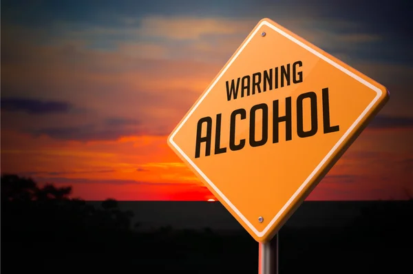 Alcohol on Warning Road Sign. — Stock Photo, Image