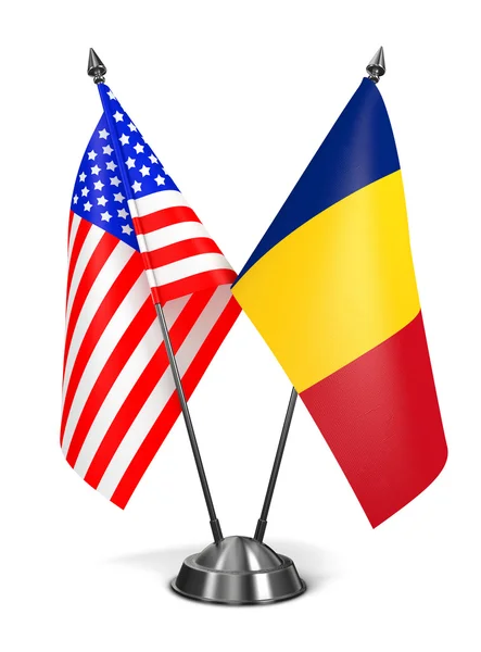 EUA e Roménia - Bandeiras em miniatura . — Fotografia de Stock