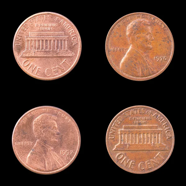 Zwei amerikanische Münzen auf schwarzem Hintergrund. — Stockfoto