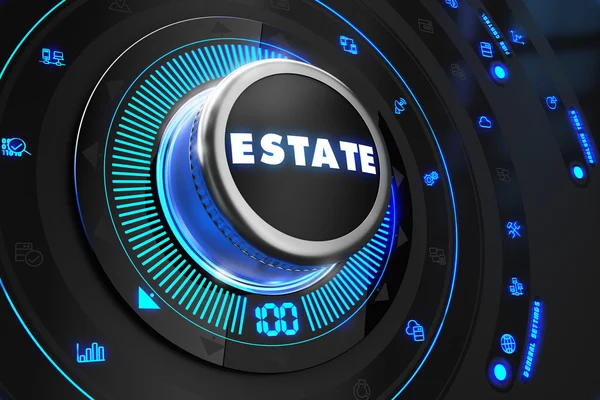 Estate Button with Glowing Blue Lights. — Stock Photo, Image