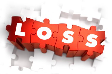 Loss - Text on Red Puzzles with White Background. clipart