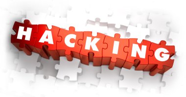 Hacking - kırmızı bulmacalar üzerinde metin.