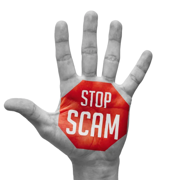 Stop Scam Concept op Open Hand. — Stockfoto