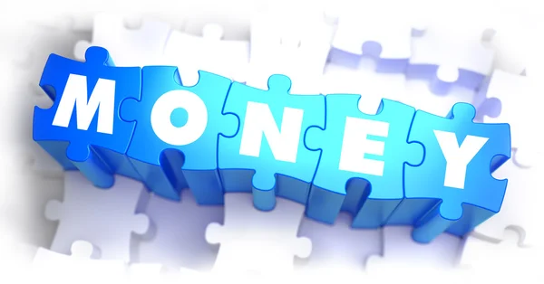 Money - White Text on Blue Puzzles and Selective Focus. — Stock Photo, Image