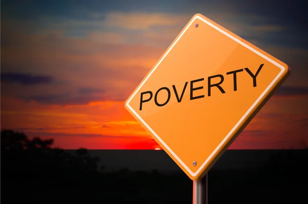 Armut auf Warnschild. — Stockfoto
