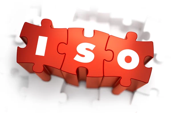 ISO - Text på röd pussel. — Stockfoto
