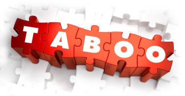 Tabu - kırmızı bulmacalar üzerinde metin.