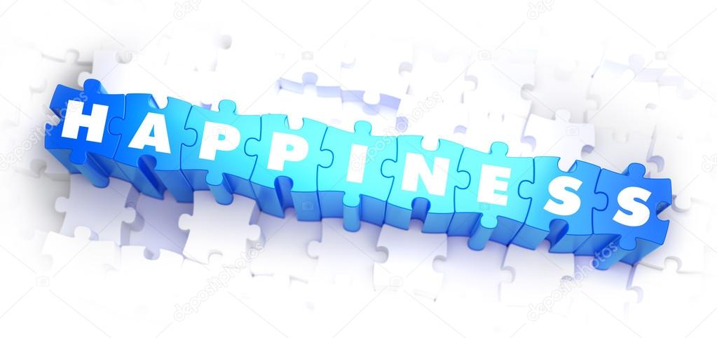 Happiness - White Word on Blue Puzzles.