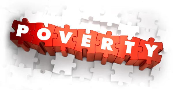 Fattigdom - vit ord om röda pussel. — Stockfoto