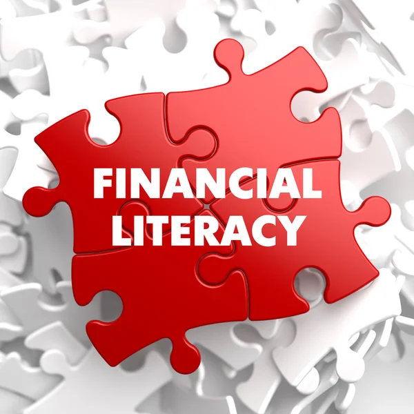 Financial Literacy on Red Puzzle. — Stock Photo, Image