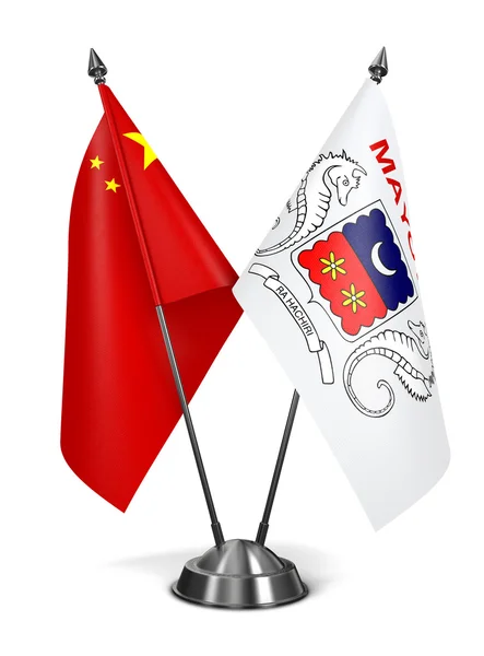 China y Mayotte - Banderas en miniatura . — Foto de Stock