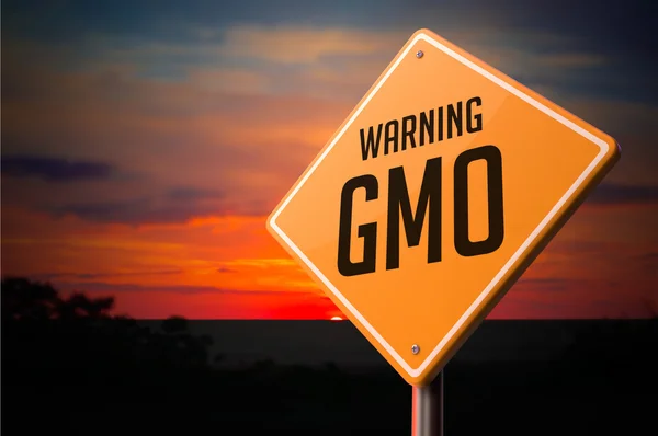 GMO on Warning Road Sign. — Stock Photo, Image