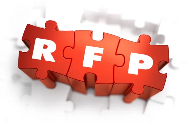 RFP - Palabra blanca en rompecabezas rojos . — Foto de Stock