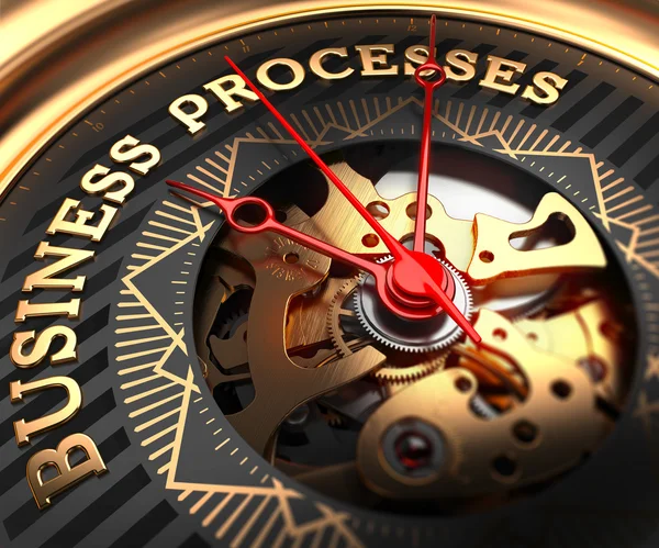 Business Processes on Black-Golden Watch Face. — Stock Photo, Image