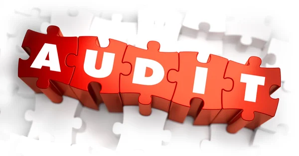 Audit - wit Word op rode puzzels. — Stockfoto