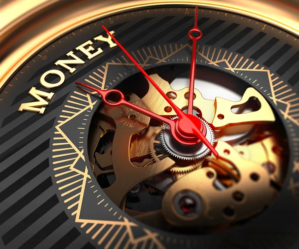 Money on Black-Golden Watch Face. — Stock Photo, Image