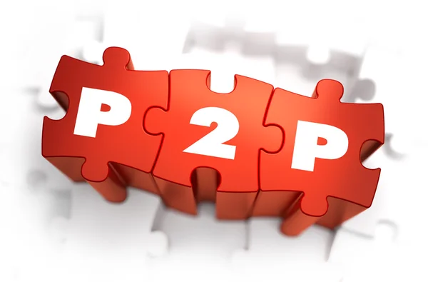 P2P - білий слово на червоний головоломки. — стокове фото