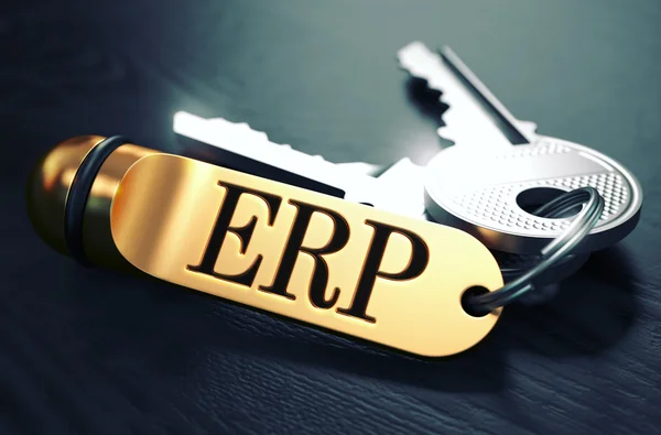 Erp 的概念。与金色匙扣钥匙. — 图库照片