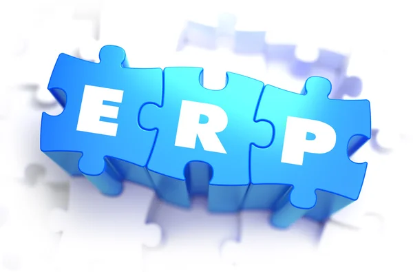 ERP - wit Word op blauwe puzzels. — Stockfoto