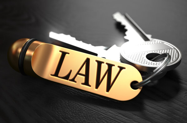 Law - Bunch of Keys with Text on Golden Keychain.