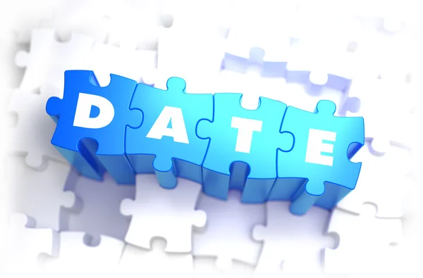 Date - White Word on Blue Puzzles. — Stock Photo, Image