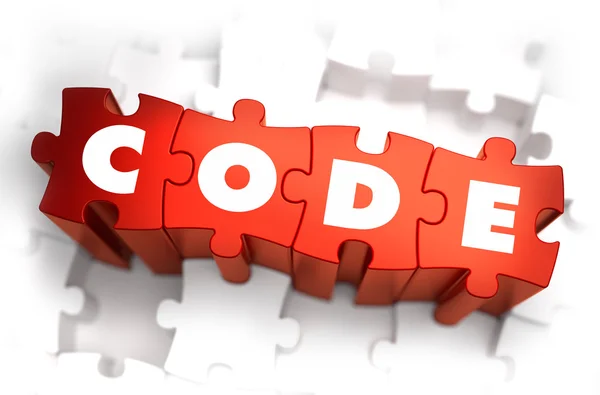 Código - Palabra blanca en los rompecabezas rojos . — Foto de Stock