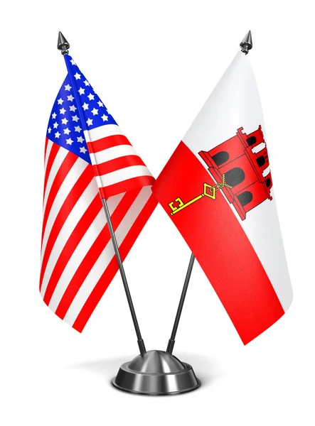 VS en Gibraltar - miniatuur vlaggen. — Stockfoto