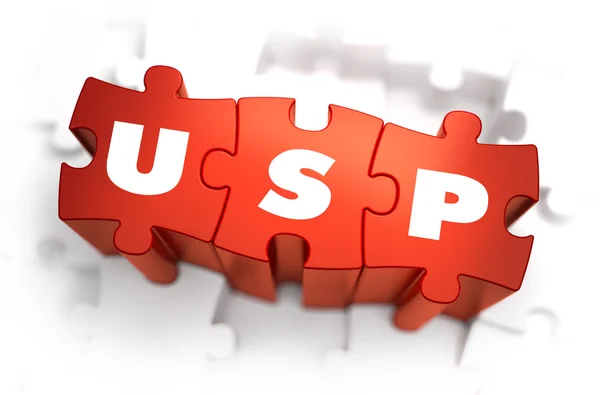 USP - Palabra blanca en rompecabezas rojos . —  Fotos de Stock