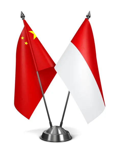 China en Indonesië - miniatuur vlaggen. — Stockfoto