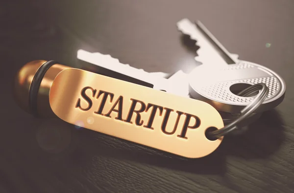 Startup - Bunch of Keys with Text on Golden Keychain. — Stock Photo, Image