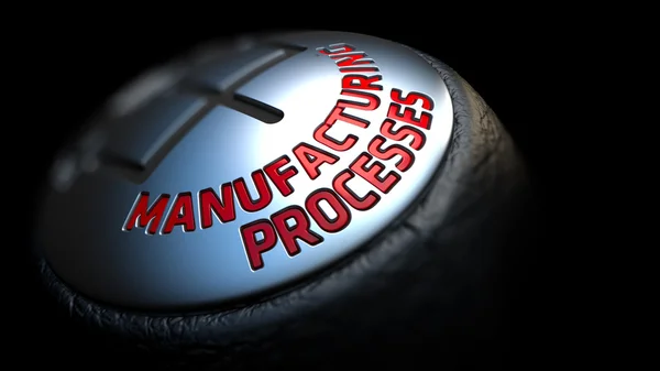 Manufacturing Processes on Gear Stick with Red Text. — Stock Photo, Image