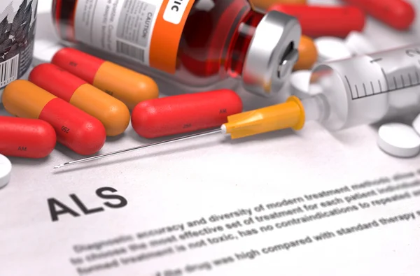 ALS Diagnosis. Medical Concept. Composition of Medicaments. — Stock Photo, Image
