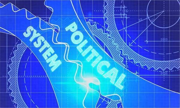 Politieke systeem op de tandwielen. Blauwdruk stijl. — Stockfoto