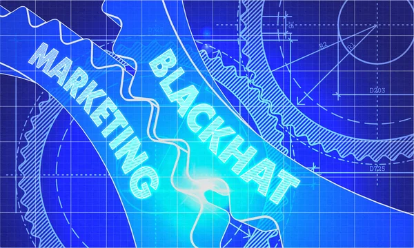 Blackhat Marketing on the Cogwheels. Blueprint Style. — Stock Photo, Image