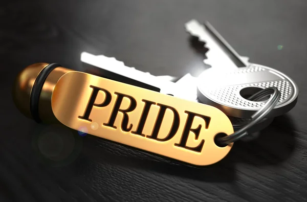 Pride written on Golden Keyring. — Stock Photo, Image