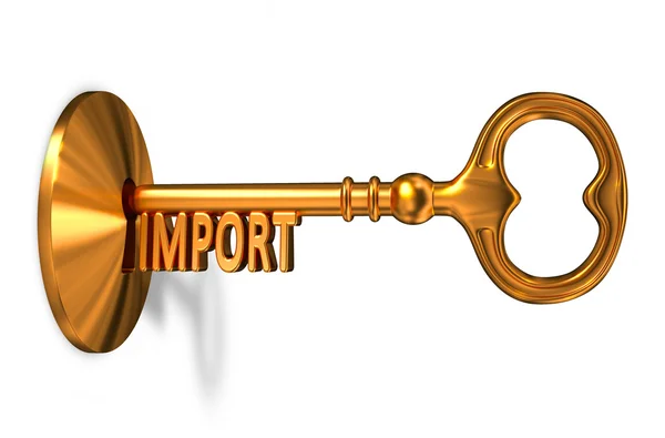 Importação - Golden Key é inserida no buraco da fechadura . — Fotografia de Stock