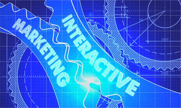 Interactive Marketing on the Gears. Blueprint Style. — Stock Photo, Image