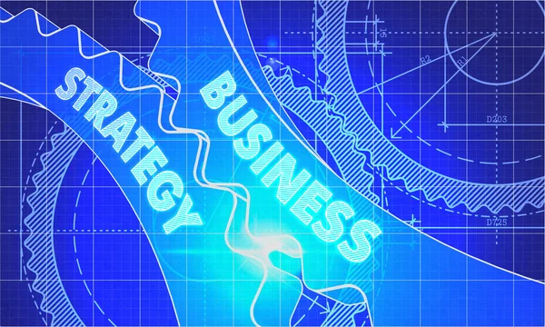 Business Strategy on the Gears. Blueprint Style. — Stock Photo, Image