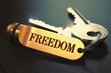Keys to Freedom. Concept on Golden Keychain.
