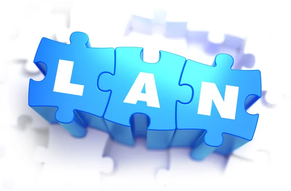 LAN - Text on Blue Puzzles. — Stock Photo, Image