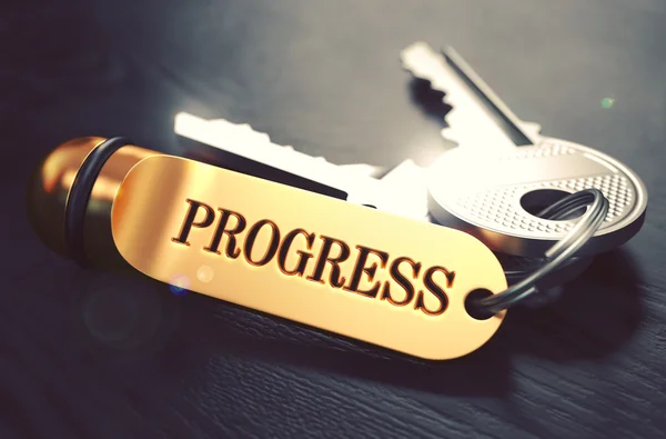 Progress - Bunch of Keys with Text on Golden Keychain. — ストック写真
